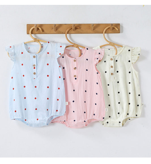Dot Print Cotton Romper Gauze Dot Short Sleeve Romper [mh0013040]