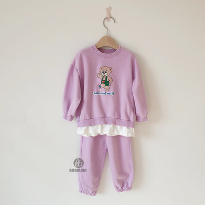 Bear Print Layered Set クマプリント レイヤード長袖スウェット ロングパンツ【mh0012697】