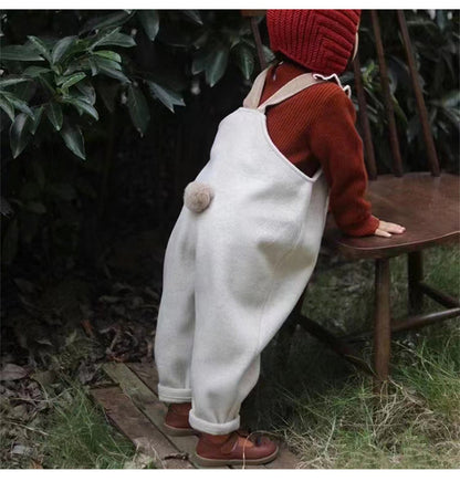 サロペット ウール調 厚手 しっぽ付 オーバーオール 防寒【mh0011707】