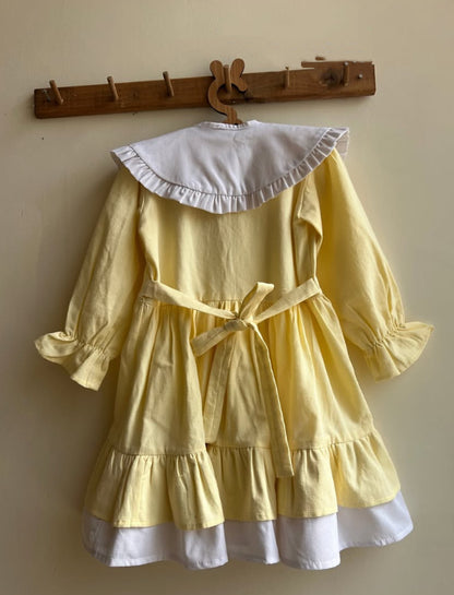 Kids' Long-Sleeve Dress with Ruffled Collar and Bow [mh0014755]