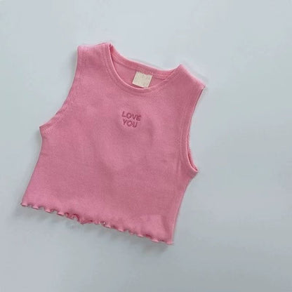 Personalized Love Embroidery Top ハート 刺繍 ノースリーブTシャツ【mh0012901】