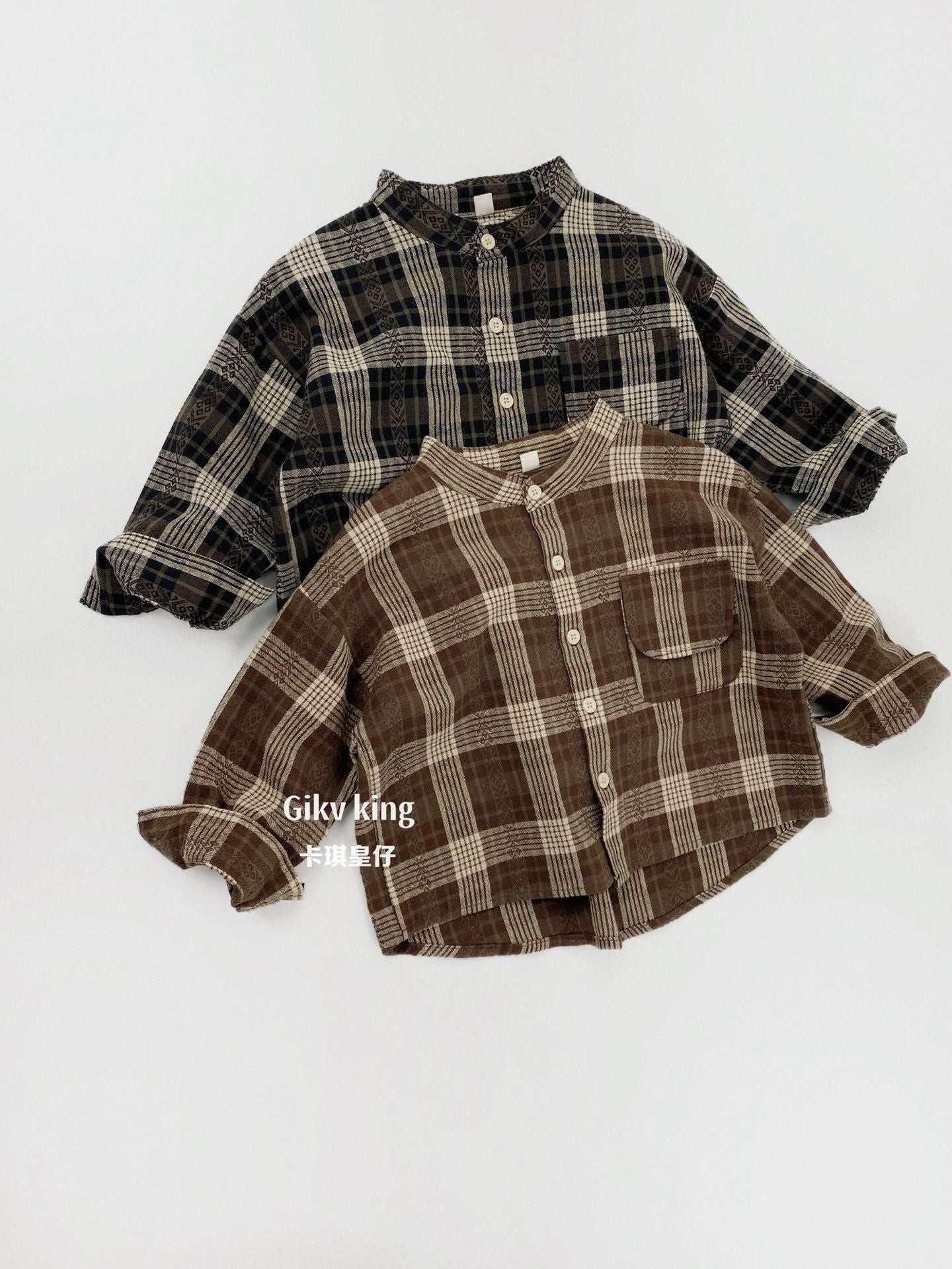 Vintage Plaid Long Sleeve Button Shirt キッズ チェック柄 シャツ【mh0012571】