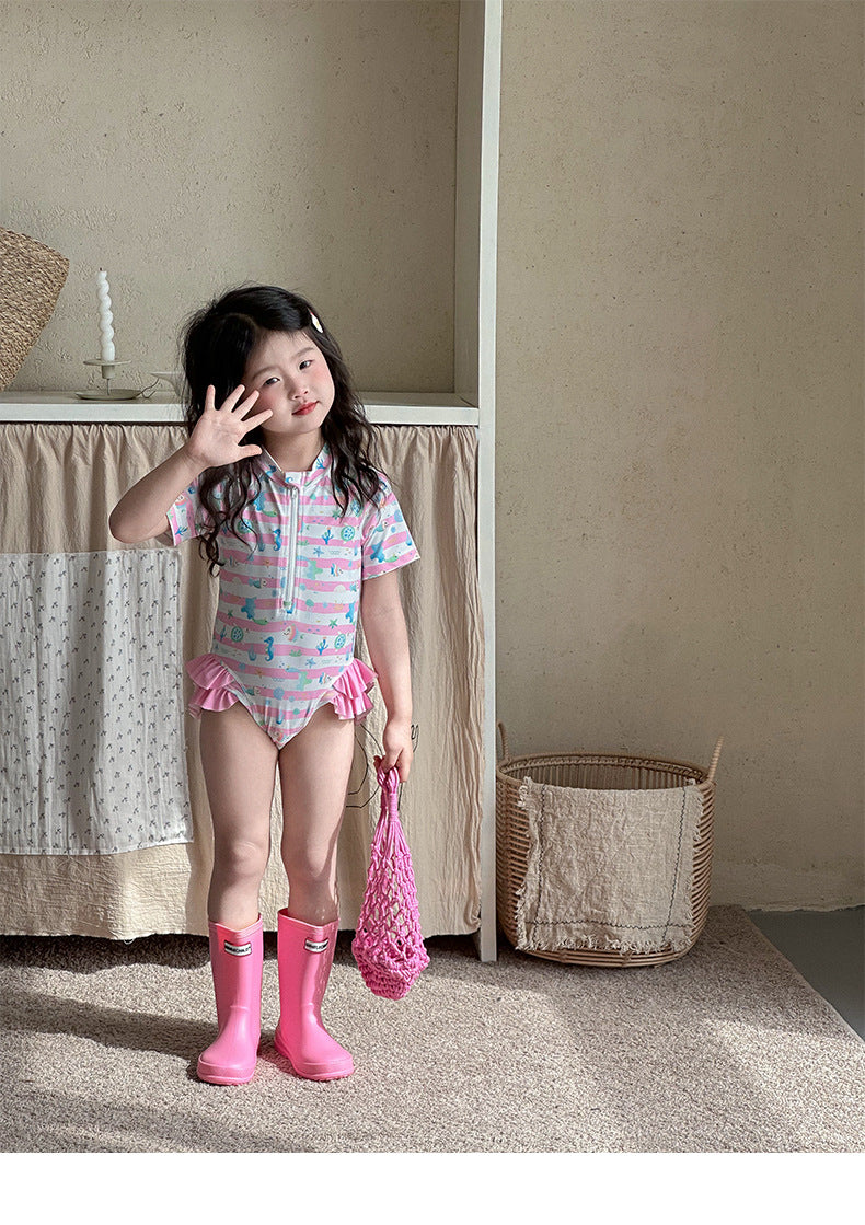 UPF50 Plus Marine Striped Short Sleeve One-piece マリンボーダー 水着【mh0012601】