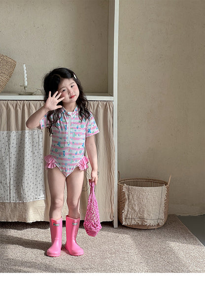 UPF50 Plus Marine Striped Short Sleeve One-piece マリンボーダー 水着【mh0012601】