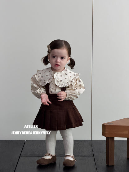 ベビー キッズ 小花柄 長袖ブラウス コーデュロイ サスペンダー プリーツスカートブルマ【mh0014678】