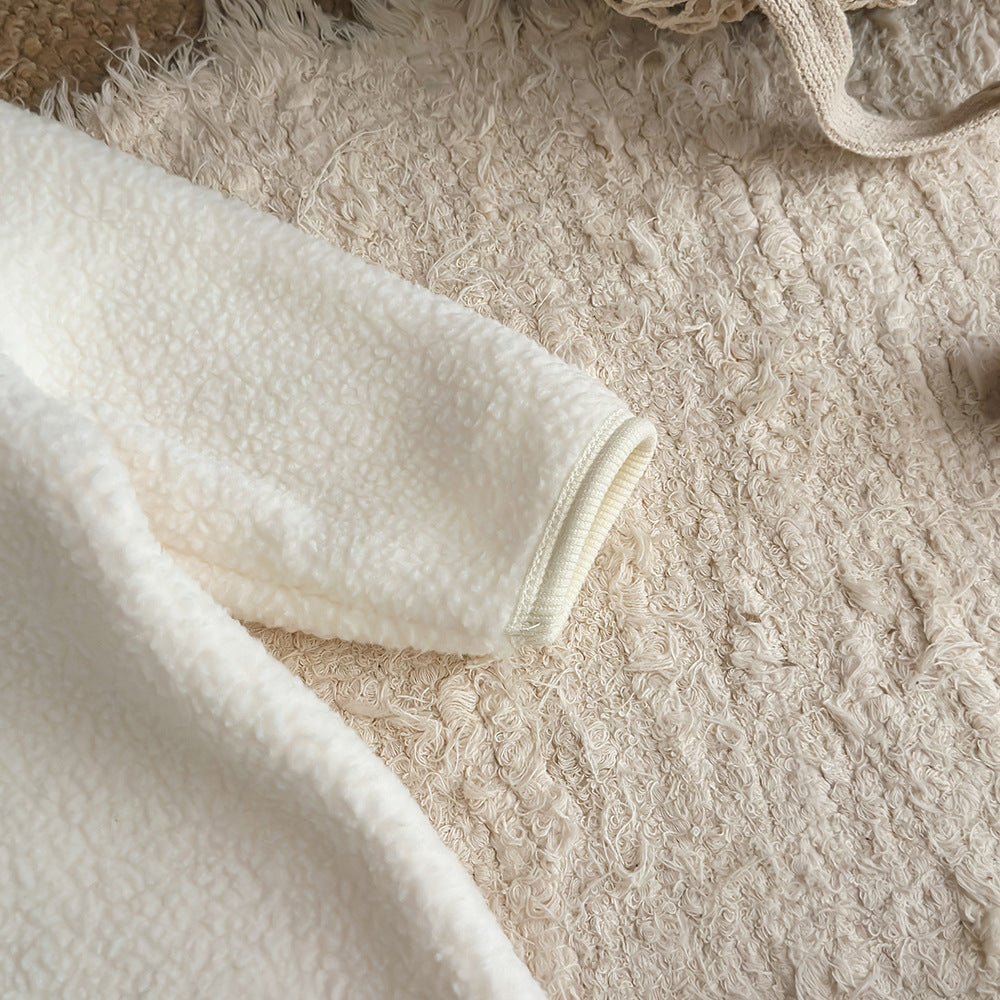 フーディロンパース うさ耳 フード付 ボア 厚手 モコモコ カバーオール【mh0011689】