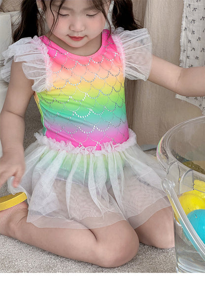 UPF50 Plus Rainbow Mermaid Tulle Swimsuit 虹色 チュール 水着【mh0012590】