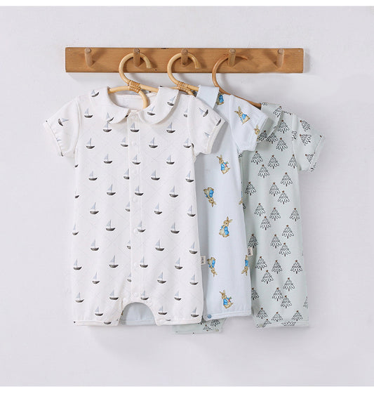 Plaid Cotton Romper with Doll Collar Short-Sleeve Romper [mh0013028]
