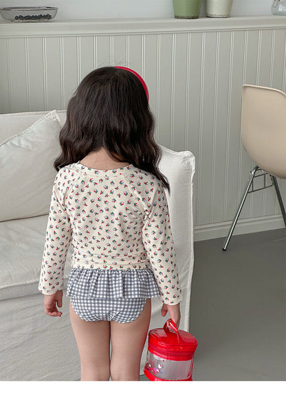 UPF50 Plus Floral Gingham Long Sleeve Swimsuit 花柄 ギンガムチェック 水着【mh0012600】