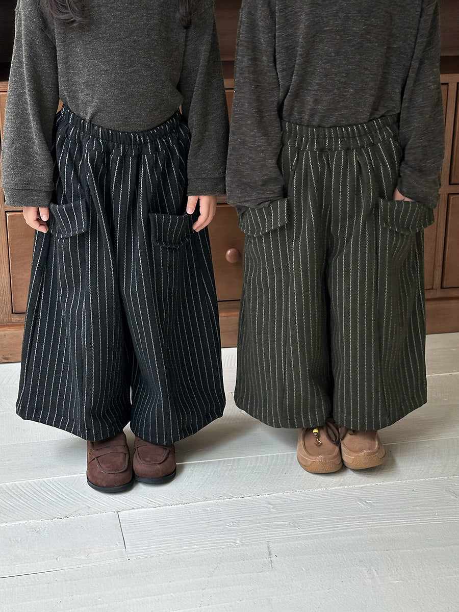 Pantalones anchos sueltos a rayas con bolsillos grandes para niños【mh0014289】