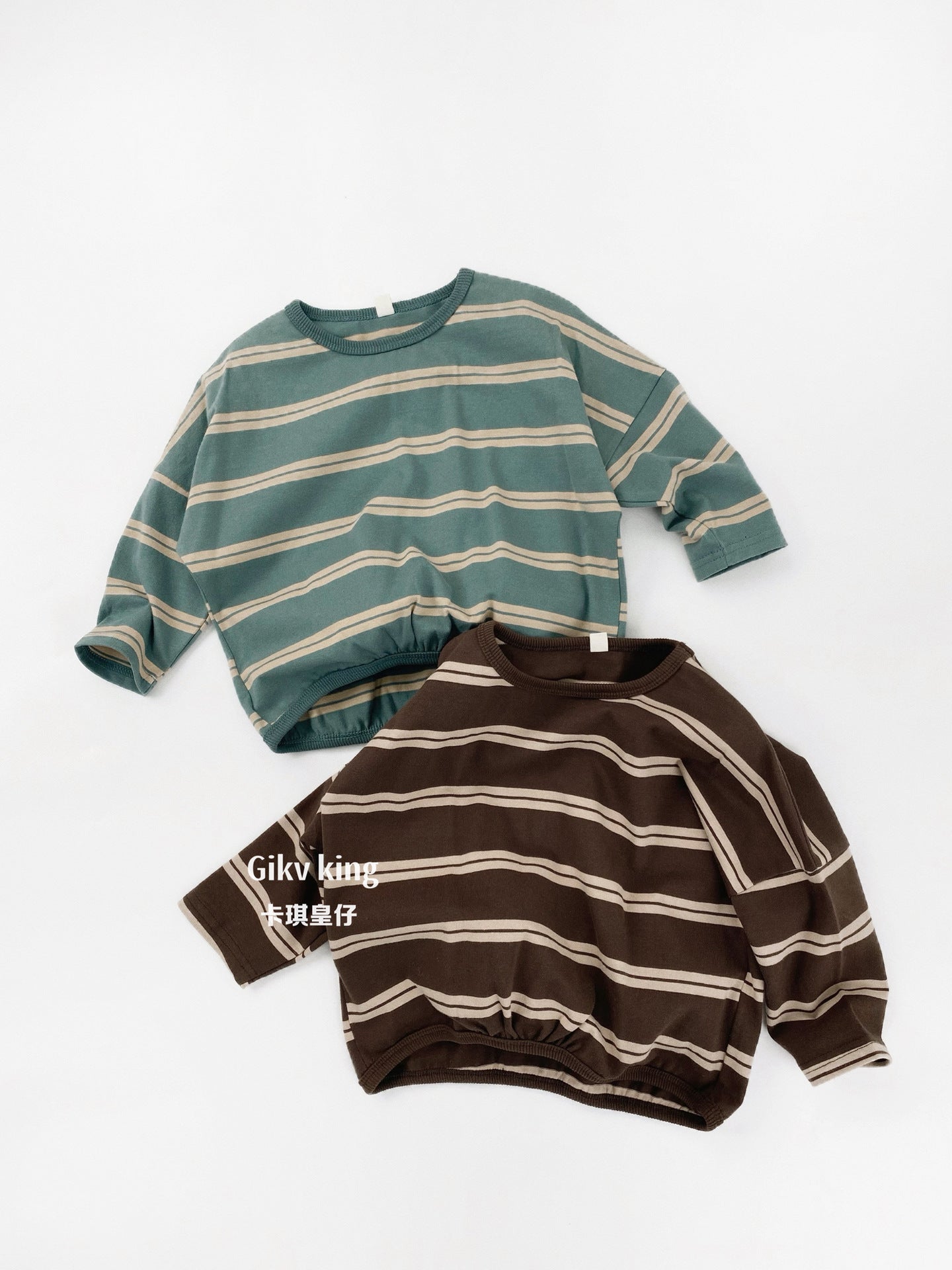 Striped Dropped Shoulder Long Sleeve Top [mh0012561]