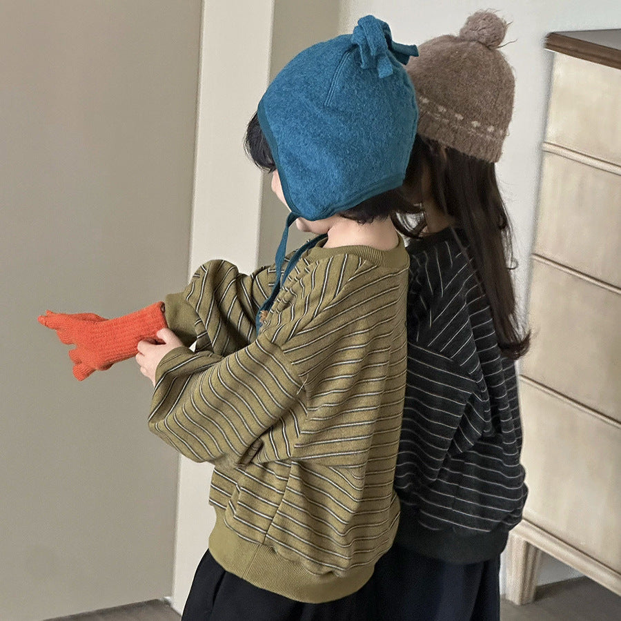 Sudadera holgada de manga murciélago con rayas para niños [mh0014292]