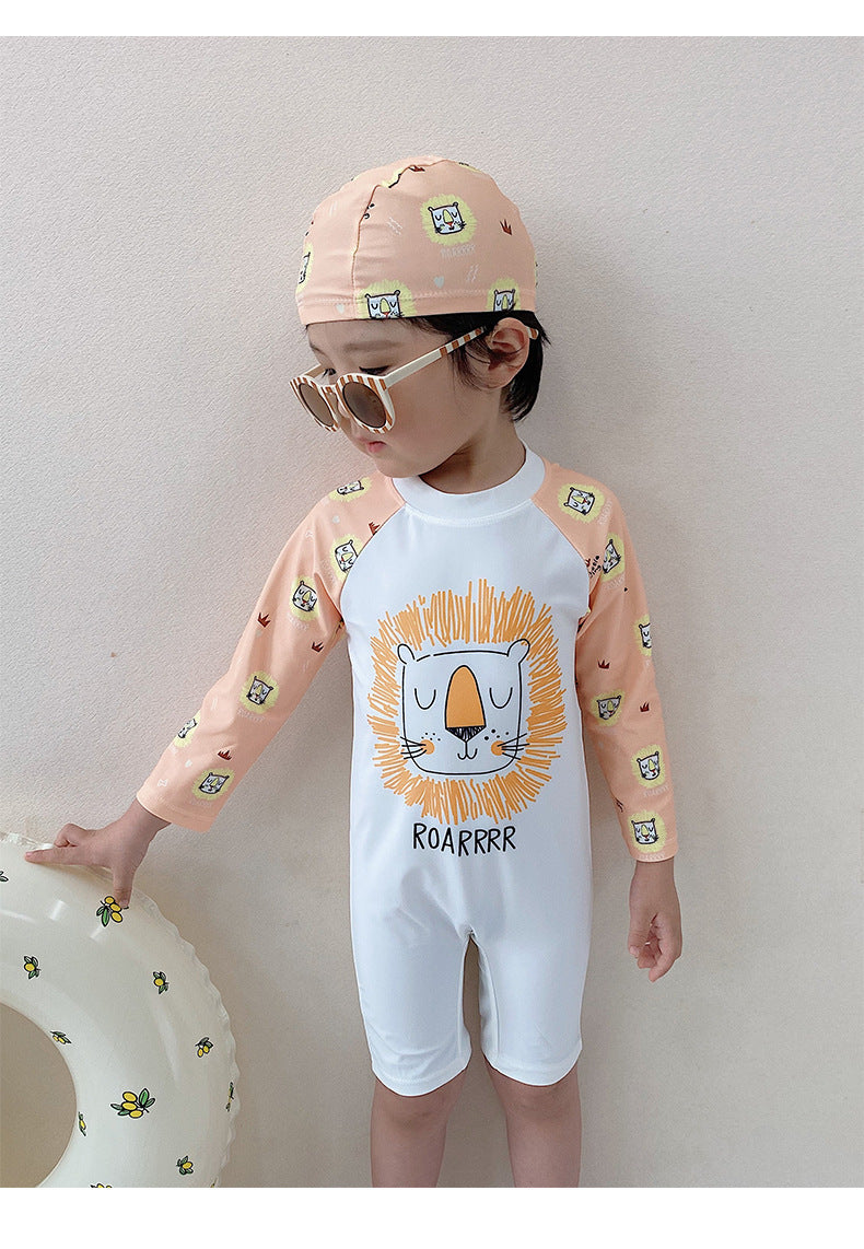 UPF50 Plus Cartoon Long Sleeve One-piece Animal Print Long Sleeve Swimsuit [mh0012594]