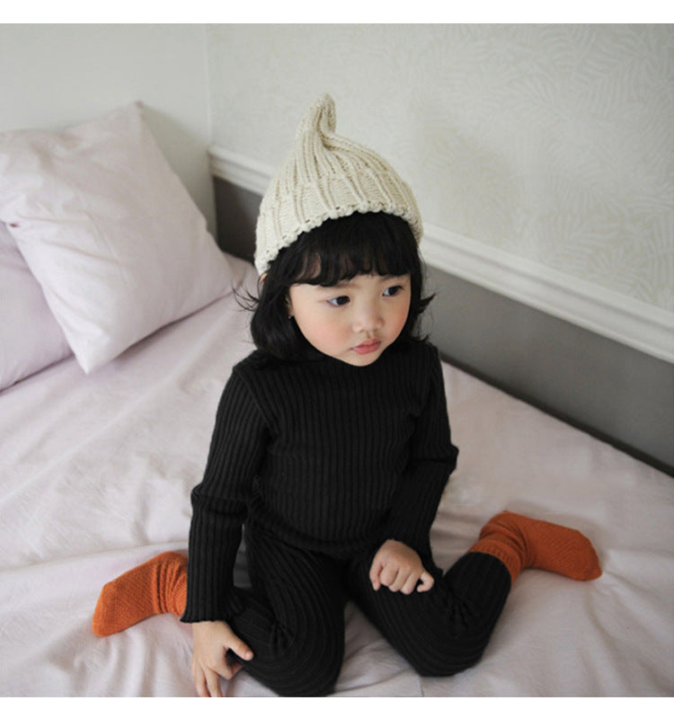 Ribbed Cotton Pajama & Leggings Set Long Sleeve T-shirt Leggings Set [mh0012644]