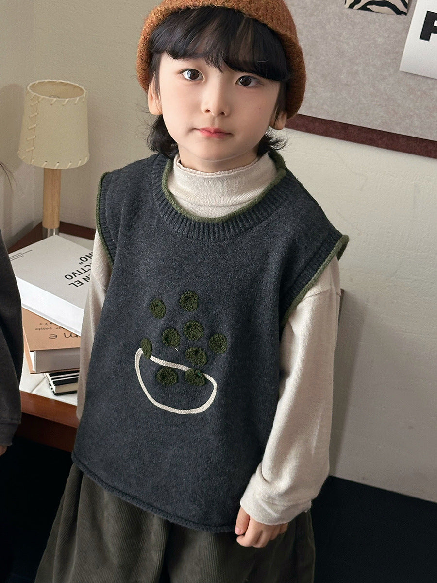 キッズ 刺繍モチーフ ルーズ ニットベスト【mh0014287】