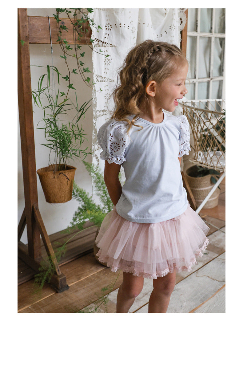 Lace Puff Sleeve Tee 刺繍パフスリーブ Tシャツ【mh0012985】