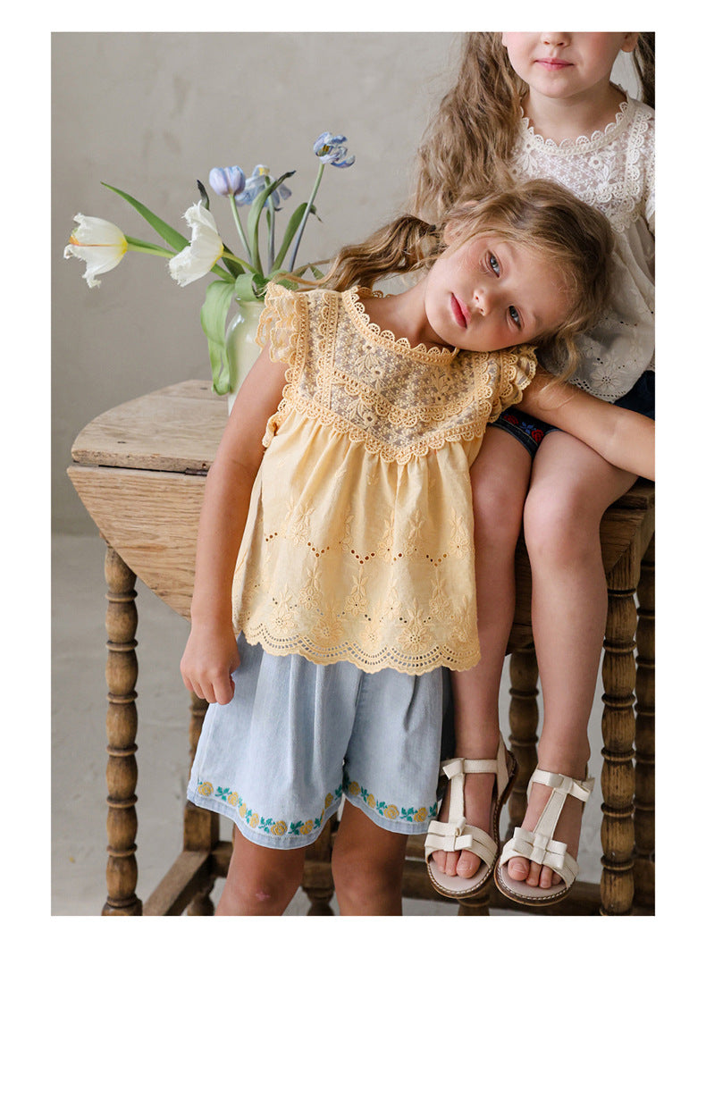 Lace Embroidered Sleeveless Tee 刺繍レース ノースリーブTシャツ【mh0012991】