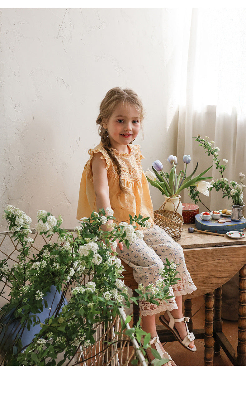 Lace Embroidered Sleeveless Tee 刺繍レース ノースリーブTシャツ【mh0012991】