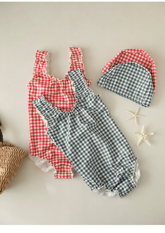 UPF50 Plus Gingham Ruffled One-piece ギンガムチェック 水着【mh0012602】