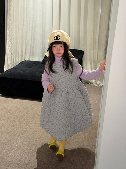 Vestido sin mangas acolchado con estampado floral para niñas y jóvenes【mh0014691】