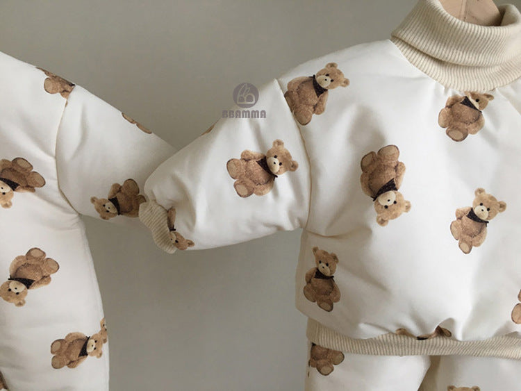 Bear Print Padded Top & Pants Set クマ柄 中綿トップス パンツセット【mh0012640】