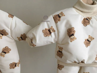 Bear Print Padded Top & Pants Set クマ柄 中綿トップス パンツセット【mh0012640】