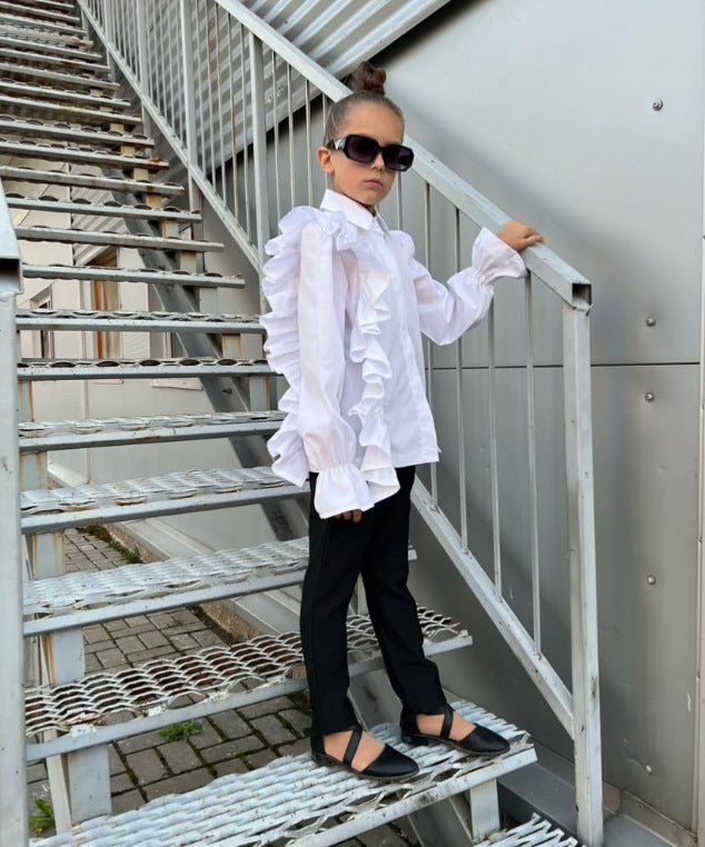 Kids' Side-Ruffle Cotton Long-Sleeve Shirt [mh0014744]