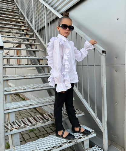 Kids' Side-Ruffle Cotton Long-Sleeve Shirt [mh0014744]