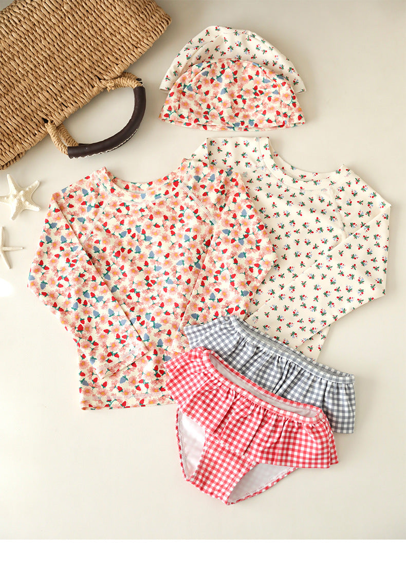 UPF50 Plus Floral Gingham Long Sleeve Swimsuit 花柄 ギンガムチェック 水着【mh0012600】