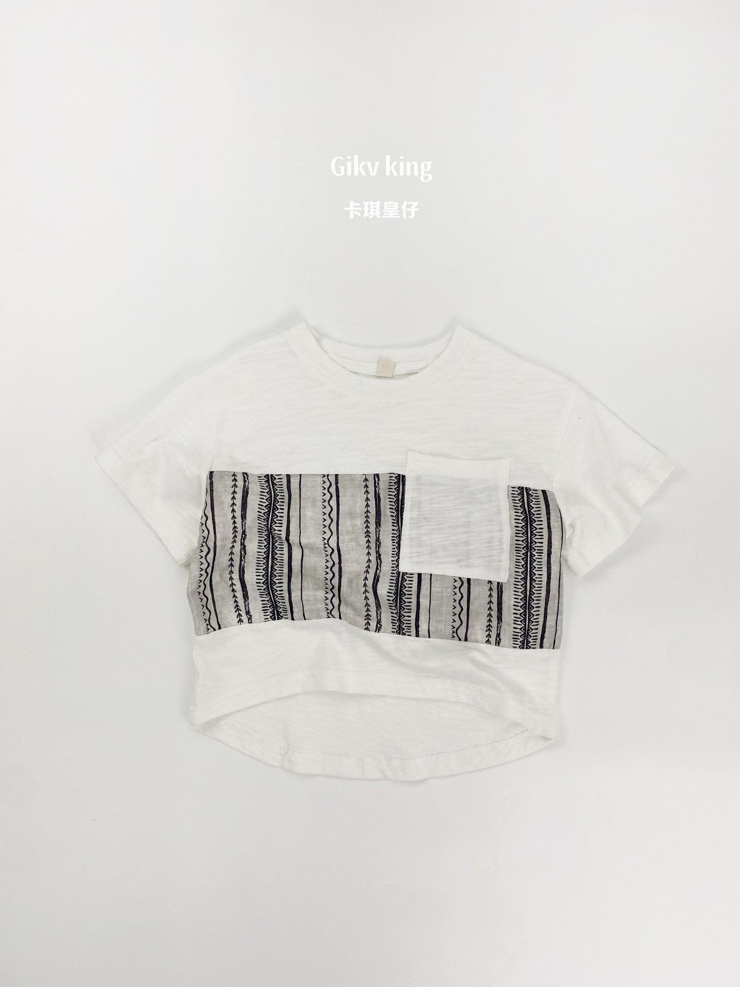 Short Sleeve Pocket Top, Striped Shorts, Geometric Pattern, Striped Short Sleeve Set Up [mh0012829]
