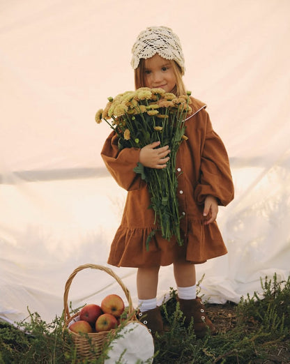 Kids' Piping Round Neck Balloon Sleeve Long Sleeve Dress【mh0014752】