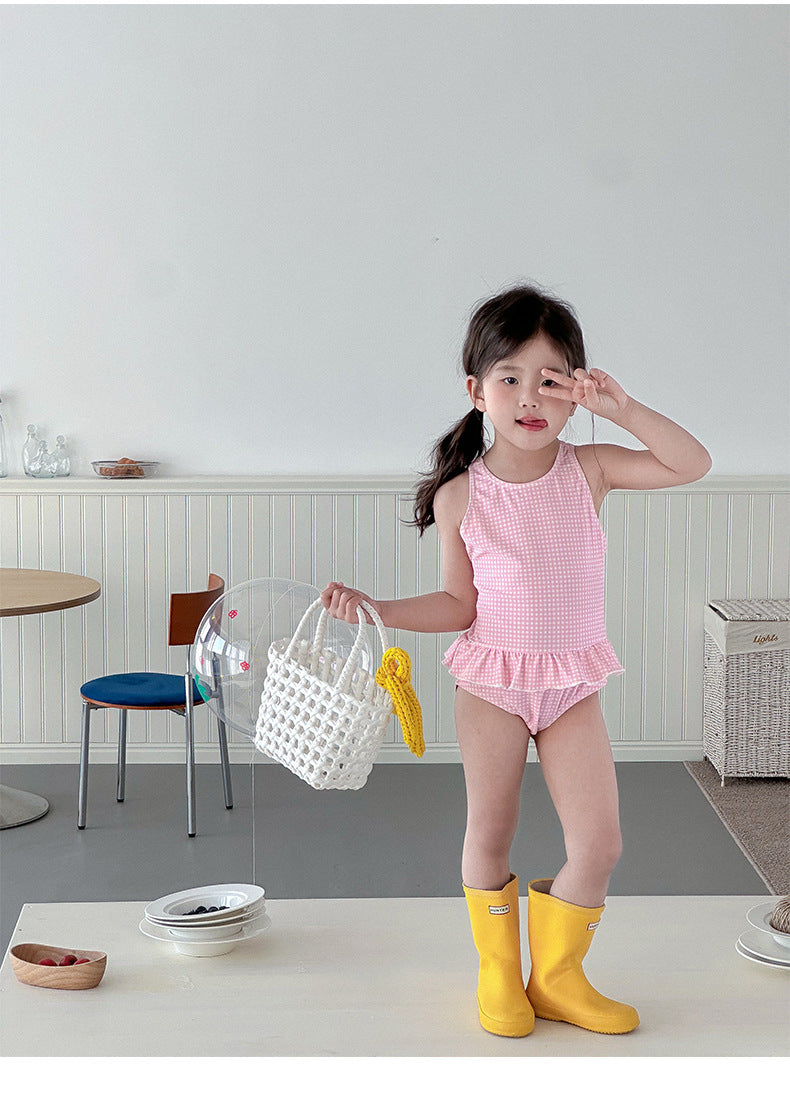 UPF50+ Gingham Ruffled One-Piece Swimsuit [mh0012586]