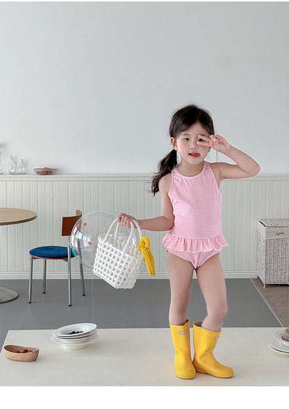 UPF50+ Gingham Ruffled One-Piece Swimsuit [mh0012586]