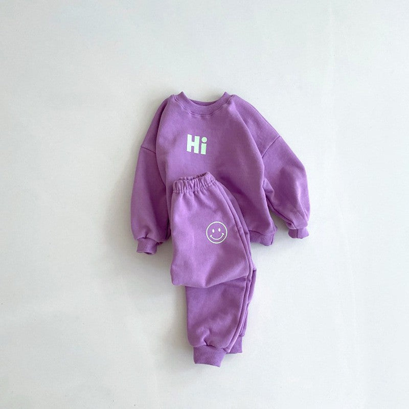 Conjunto de sudadera de manga larga con estampado de sonrisa y pantalón largo para bebé y niños 【mh0014642】