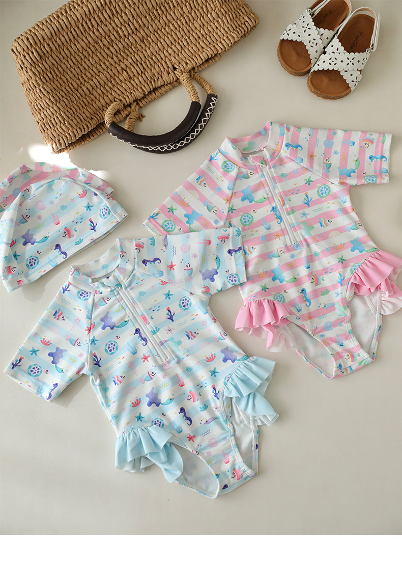 UPF50 Plus Marine Striped Short Sleeve One-piece マリンボーダー 水着【mh0012601】