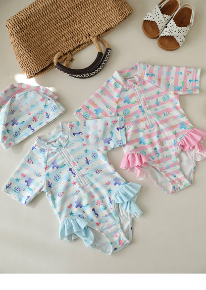 UPF50 Plus Marine Striped Short Sleeve One-piece マリンボーダー 水着【mh0012601】