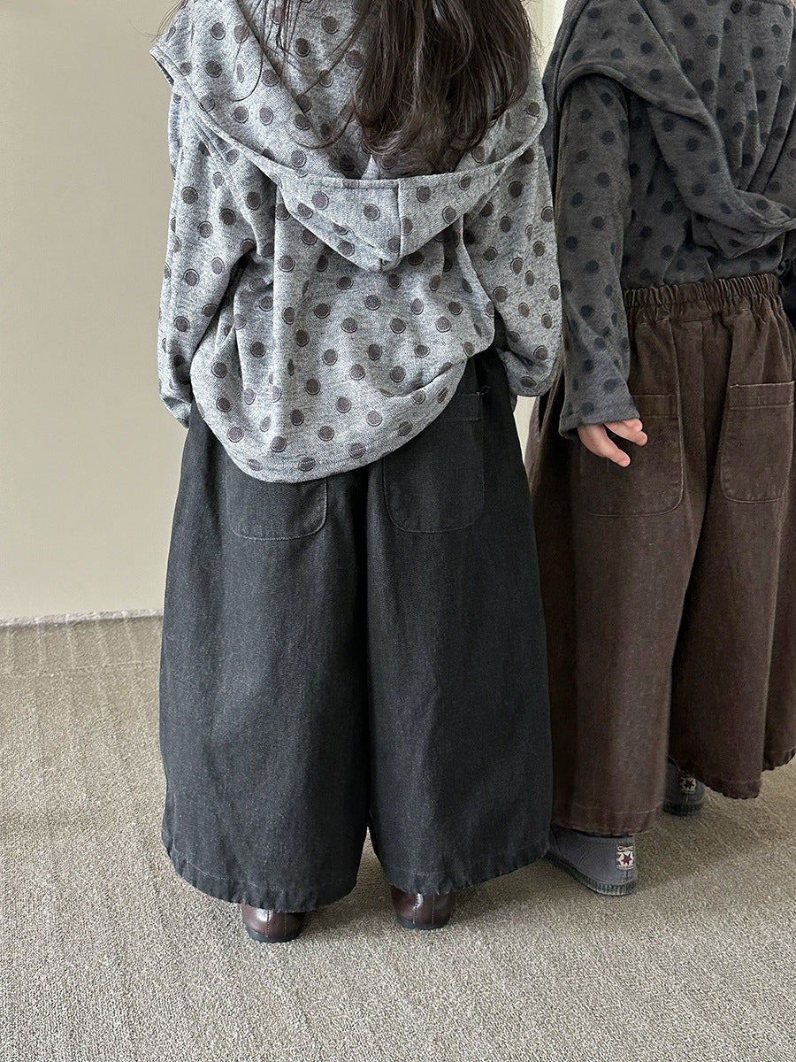 キッズ パッチワーク ウォッシュ ワイド ルーズ クロップドパンツ【mh0014295】