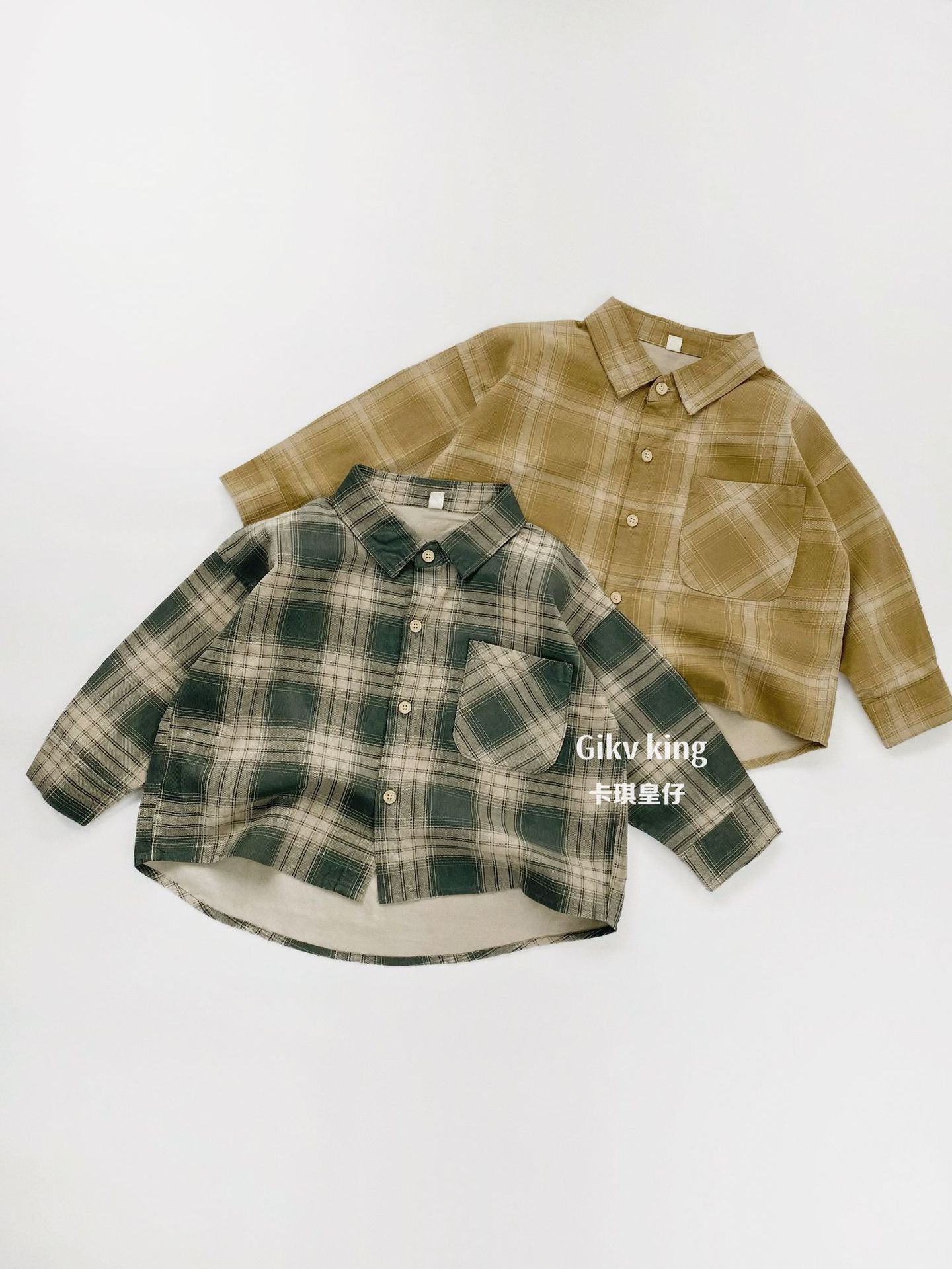 Camisa de cuadros de manga larga vintage 【mh0012563】