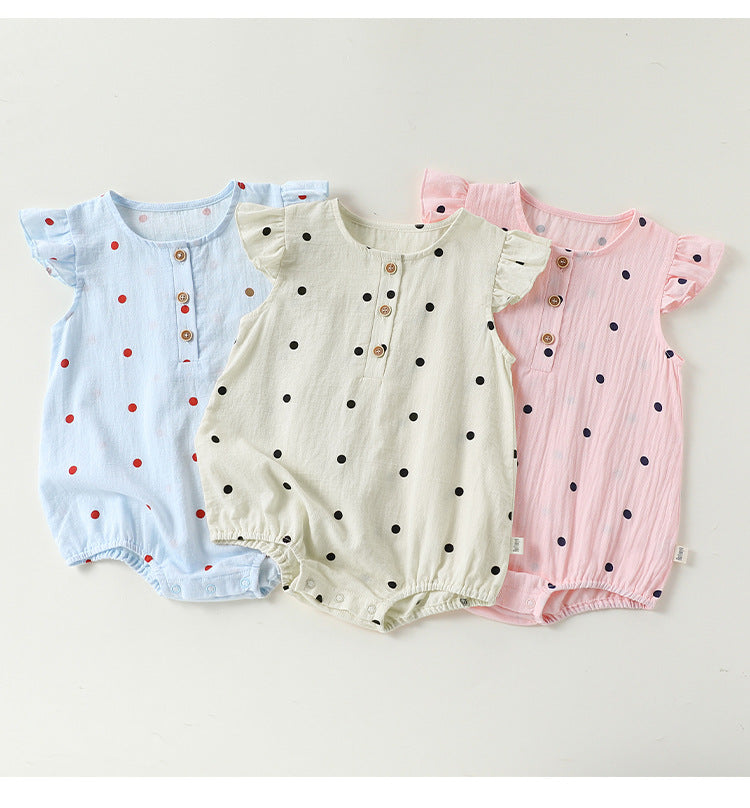 Dot Print Cotton Romper ガーゼ ドット 半袖ロンパース【mh0013040】