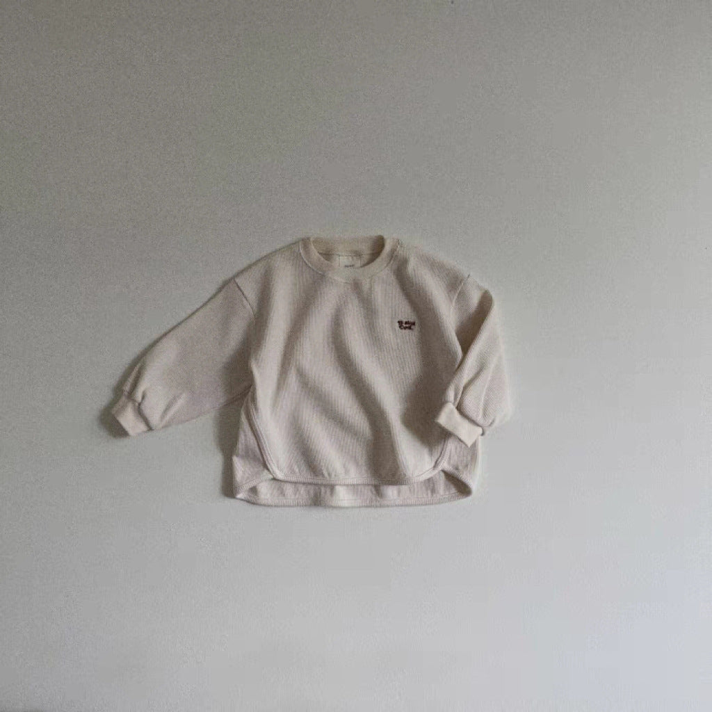 Sudadera de manga larga con logotipo para bebé y niño, tejido waffle【mh0014629】