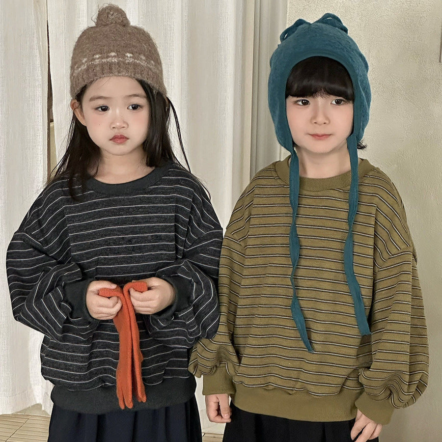 Sudadera holgada de manga murciélago con rayas para niños [mh0014292]