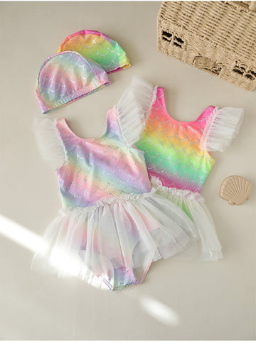 UPF50 Plus Rainbow Mermaid Tulle Swimsuit 虹色 チュール 水着【mh0012590】