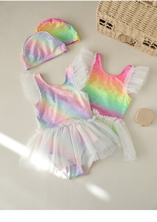 UPF50 Plus Rainbow Mermaid Tulle Swimsuit [mh0012590]