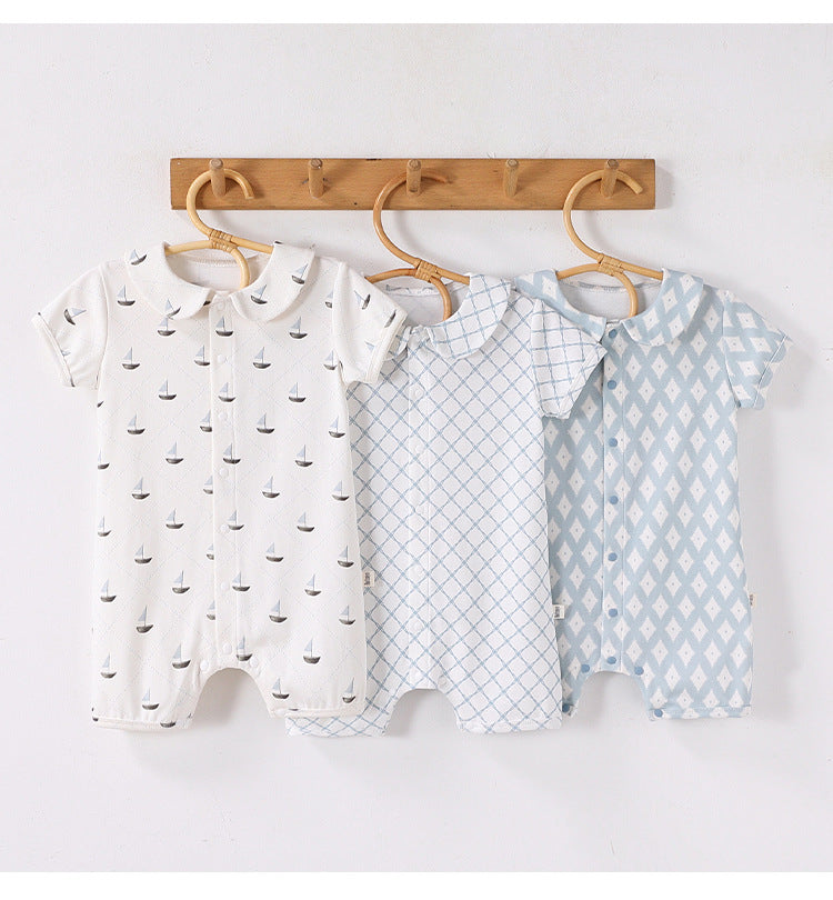 Plaid Cotton Romper ドールカラー 半袖ロンパース【mh0013028】