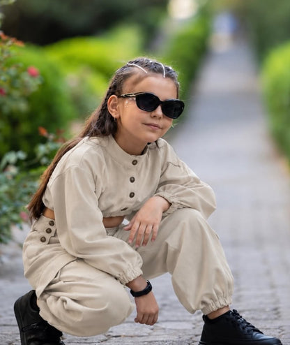 Conjunto infantil de sudadera de manga larga con cuello mao y corte cropped y pantalón cargo 【mh0014732】