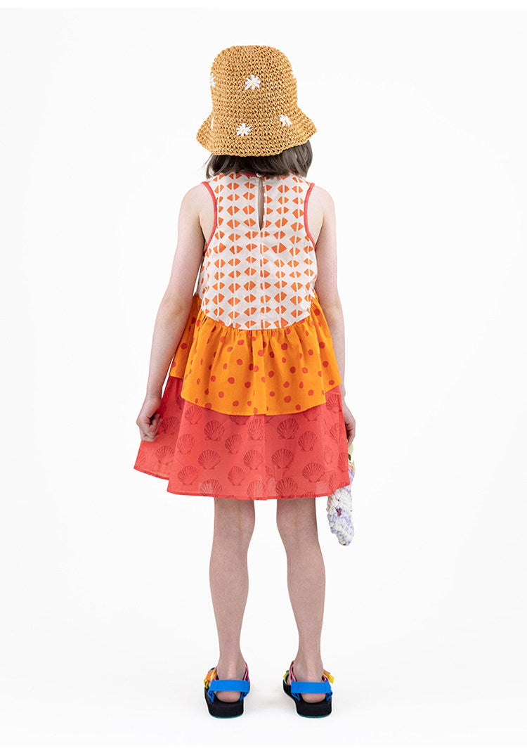 Sleeveless Ruffled Dress 幾何学模様 ノースリーブワンピース【mh0013211】