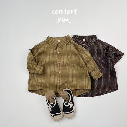 キッズ ストライプ ルーズ ビッグシルエット 長袖シャツ【mh0014591】