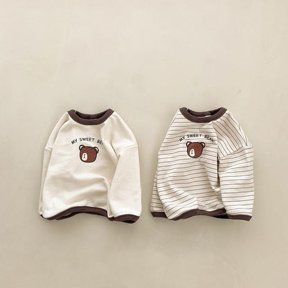 Conjunto de camiseta de manga larga y pantalón largo con estampado de osito para bebé y niños 【mh0014630】