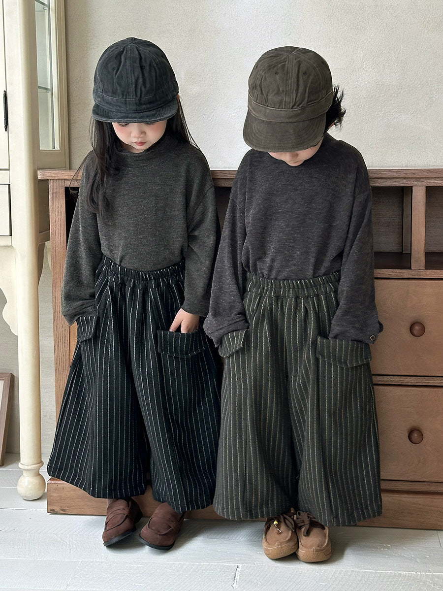 Pantalones anchos sueltos a rayas con bolsillos grandes para niños【mh0014289】