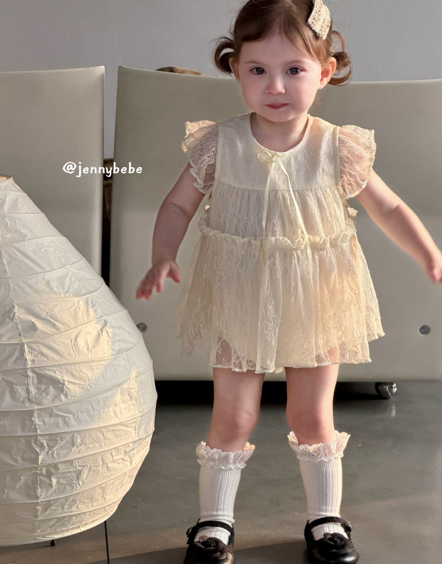 Lace Sleeveless Romper Dress レース 袖フリル ロンパース ドレス【mh0012539】
